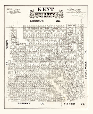 Vintage Map of Kent County, Texas 1888