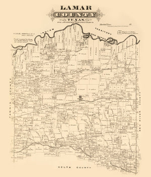 Vintage Map of Lamar County, Texas 1870