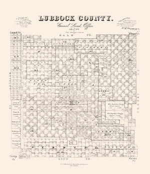 Vintage Map of Lubbock County, Texas 1892
