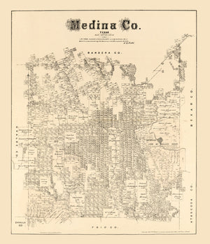 Vintage Map of Medina County, Texas 1879