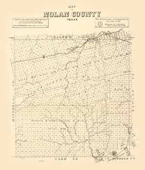 Vintage Map of Nolan County, Texas 1890