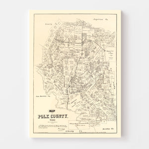 Vintage Map of Polk County, Texas 1879