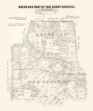 Vintage Map of Rains County, Texas 1870