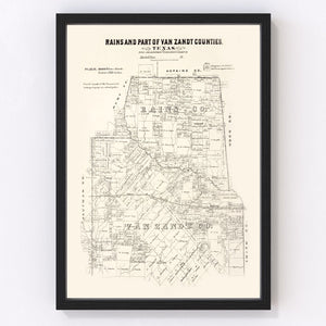 Vintage Map of Rains County, Texas 1870
