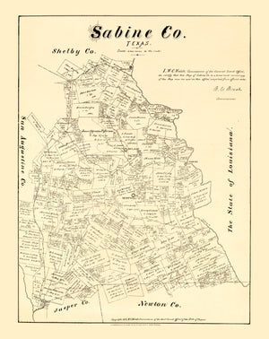 Vintage Map of Sabine County, Texas 1879