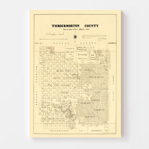 Vintage Map of Throckmorton County, Texas 1879
