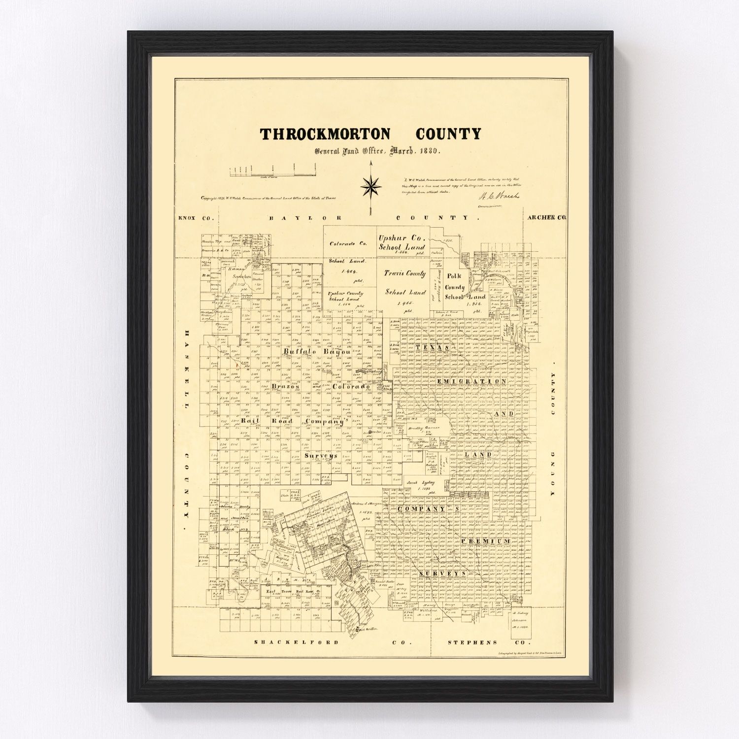 Vintage Map of Throckmorton County, Texas 1879