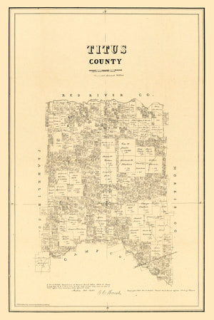 Vintage Map of Titus County, Texas 1880