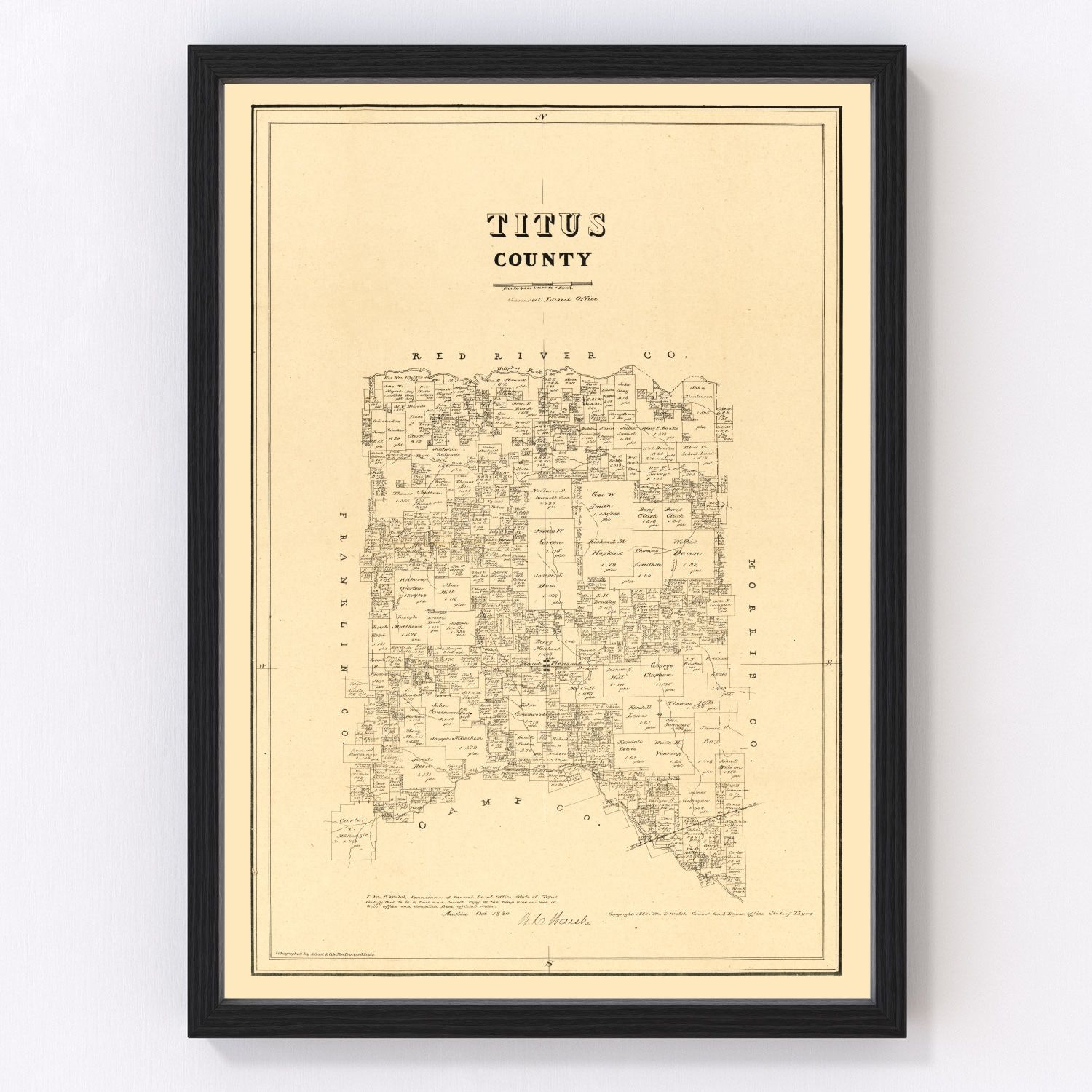 Vintage Map of Titus County, Texas 1880