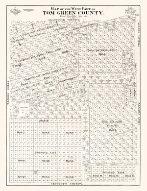 Vintage Map of Tom Green County, Texas 1894