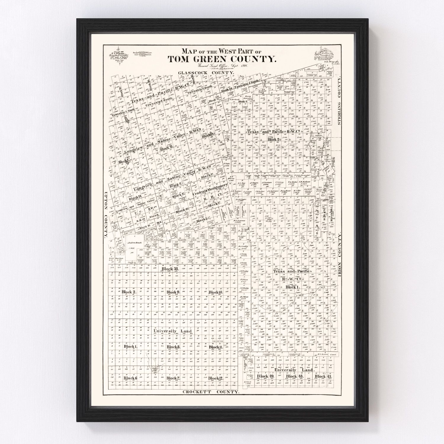 Vintage Map of Tom Green County, Texas 1894