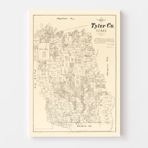 Vintage Map of Tyler County, Texas 1879