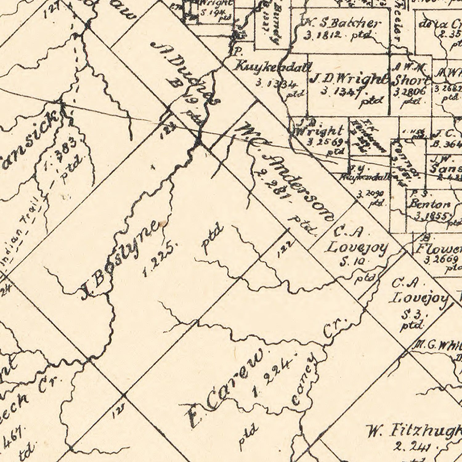 Vintage Map of Van Zandt County, Texas 1884