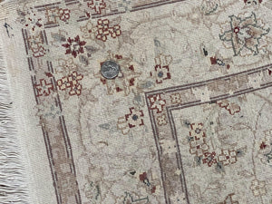 Sino Persian Rug 3x5, Wool with Silk Highlights, Ivory Floral Traditional Wool Area Rug, Fine Oriental Carpet, Vintage 3 x 5 Handmade Rug