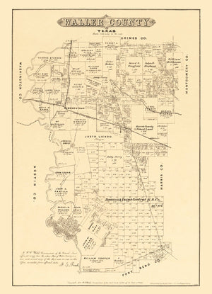 Vintage Map of Waller County, Texas 1879