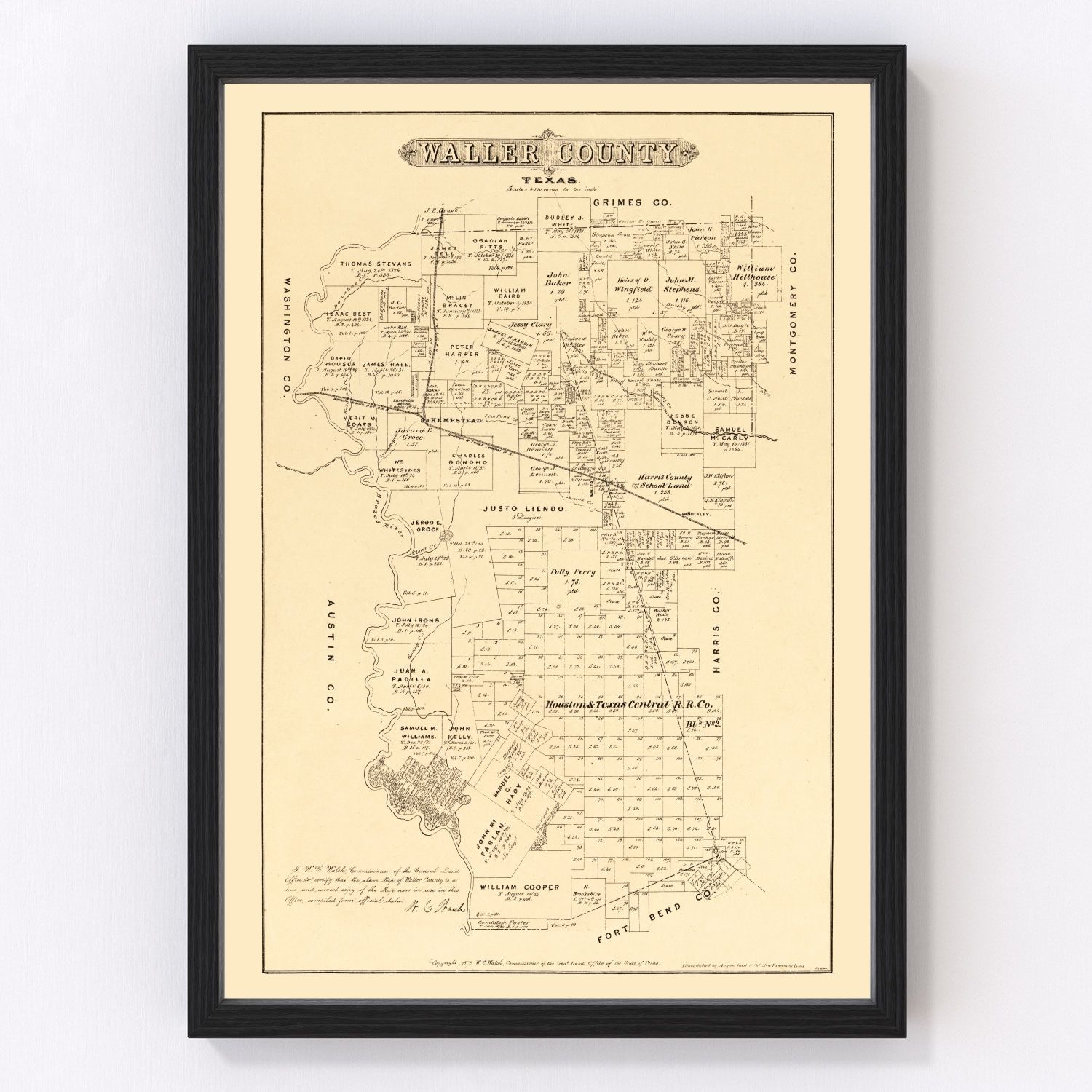 Vintage Map of Waller County, Texas 1879