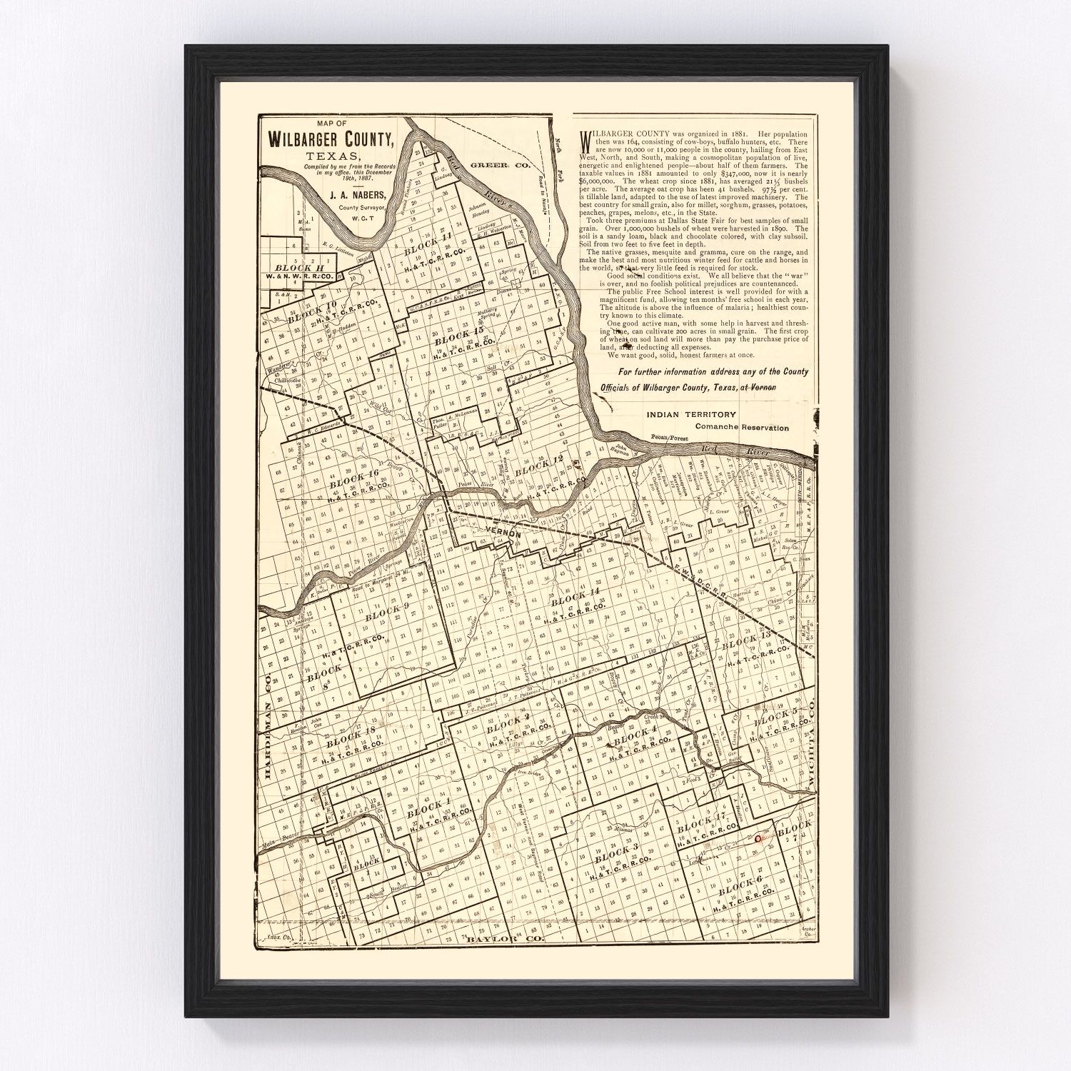 Vintage Map of Wilbarger County, Texas 1887