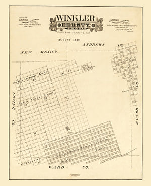 Vintage Map of Winkler County, Texas 1888