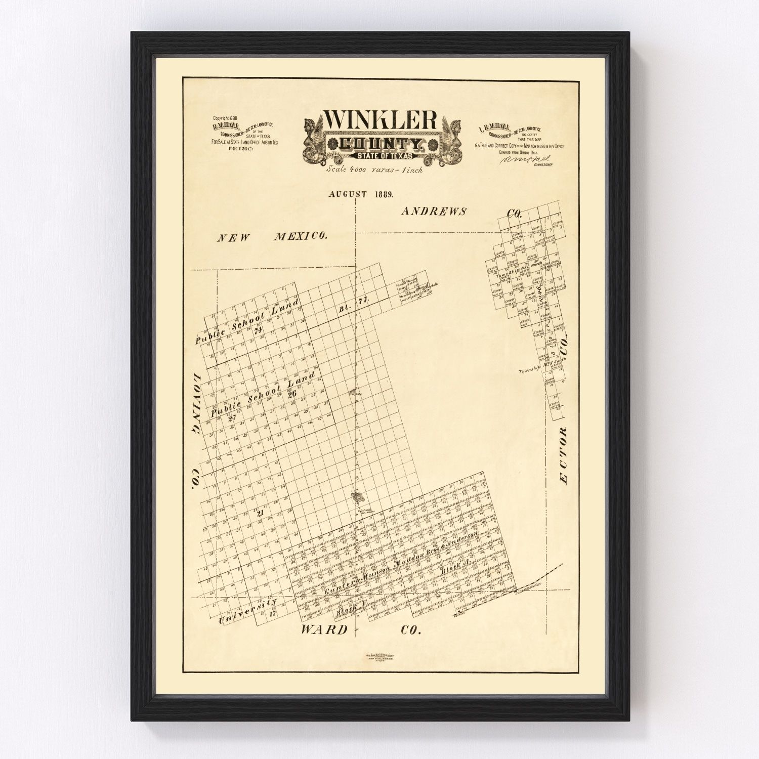 Vintage Map of Winkler County, Texas 1888