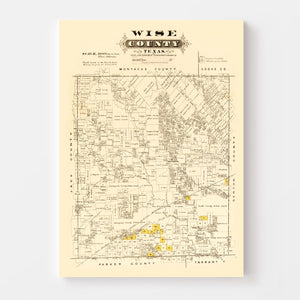 Vintage Map of Wise County, Texas 1870