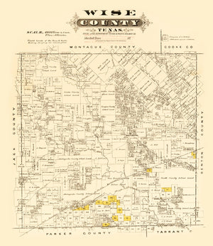 Vintage Map of Wise County, Texas 1870