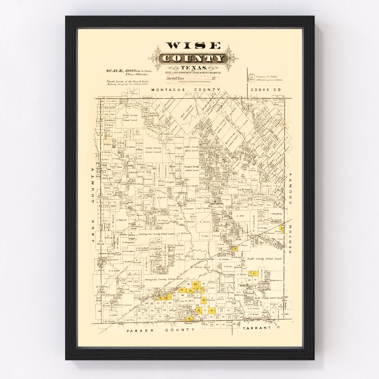 Vintage Map of Wise County, Texas 1870
