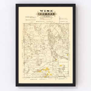 Vintage Map of Wise County, Texas 1870