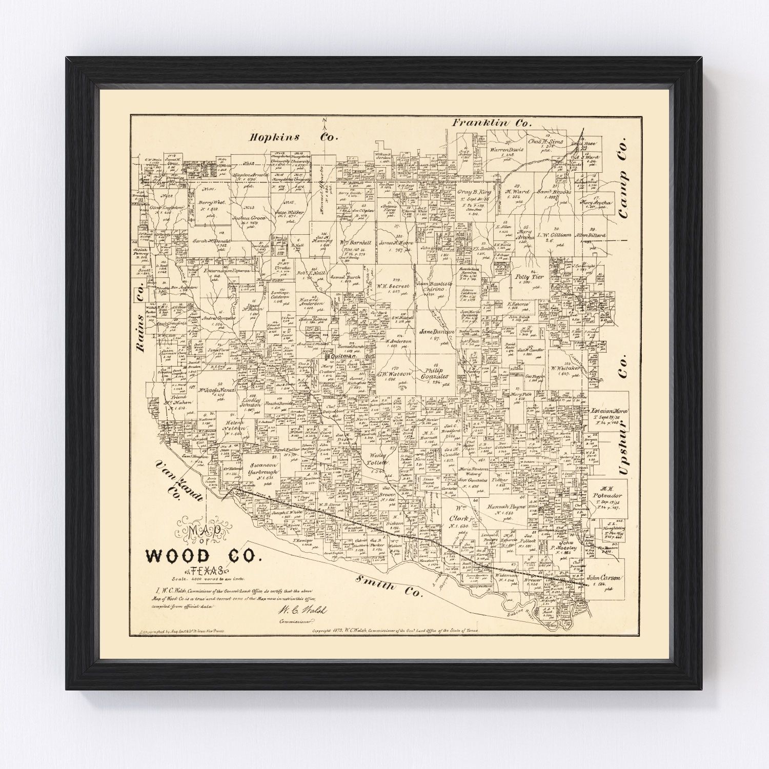 Vintage Map of Wood County, Texas 1879