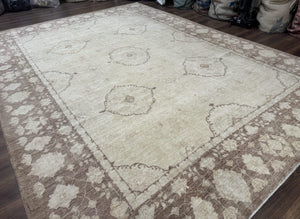 Modern Pakistani Peshawar Rug 10x13, Neutral Colors, Vintage Rug for Modern Home