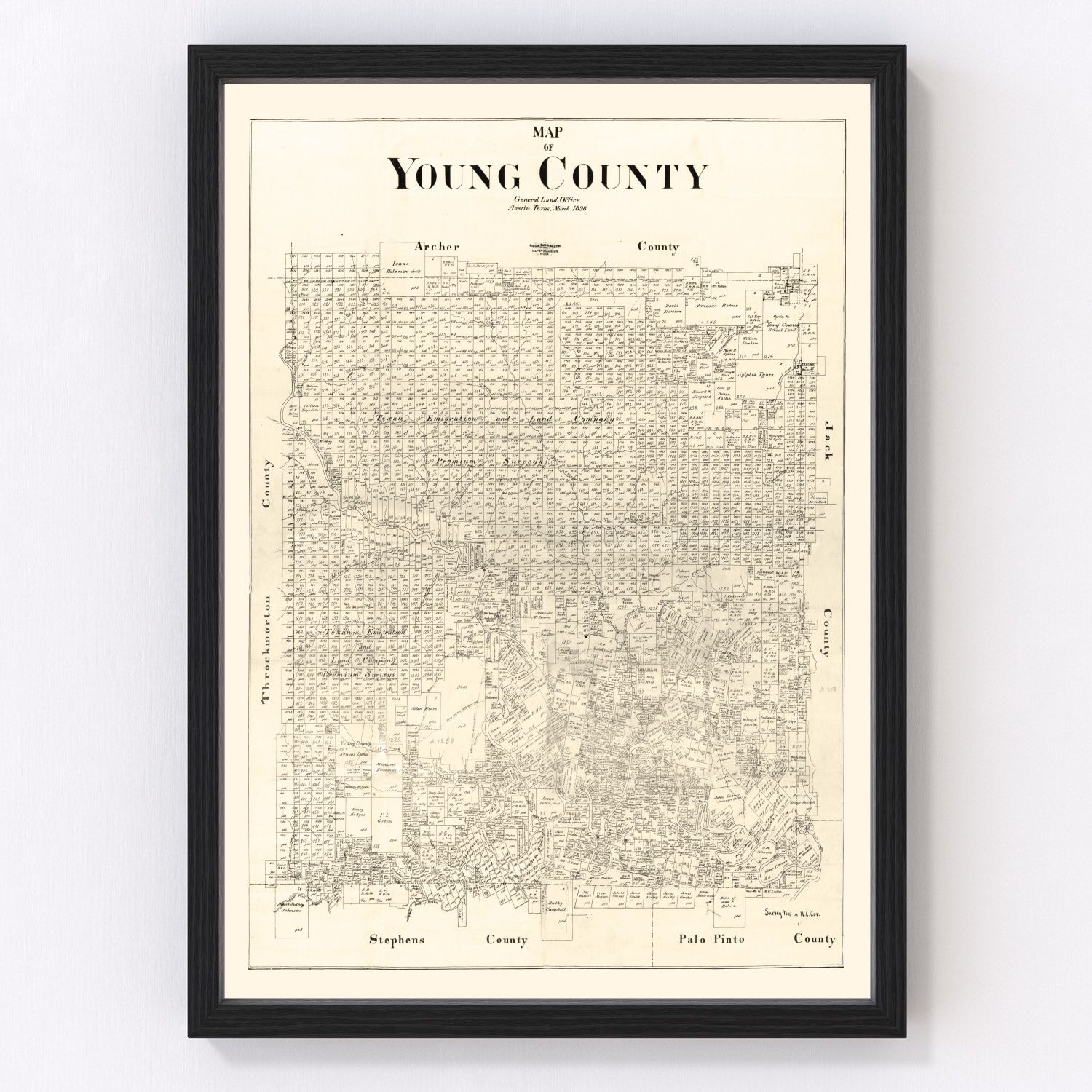 Vintage Map of Young County, Texas 1898