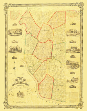 Vintage Map of Clermont County, Ohio 1857