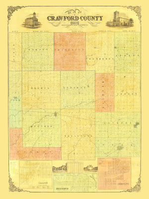 Vintage Map of Crawford County, Ohio 1850