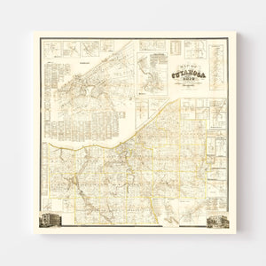 Vintage Map of Cuyahoga County, Ohio 1858