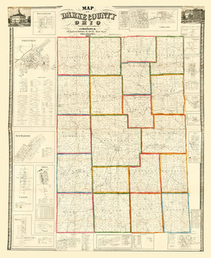 Vintage Map of Darke County, Ohio 1857