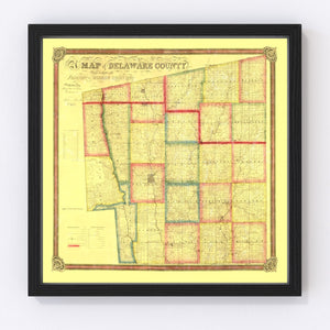 Vintage Map of Delaware County, Ohio 1849