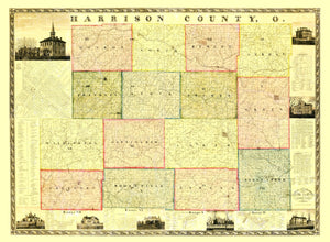 Vintage Map of Harrison County, Ohio 1862