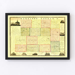 Vintage Map of Harrison County, Ohio 1862