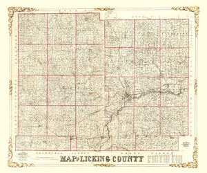Vintage Map of Licking County, Ohio 1854