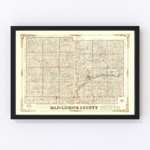 Vintage Map of Licking County, Ohio 1854