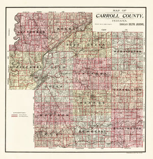 Vintage Map of Carroll County, Indiana 1898
