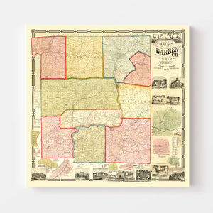 Vintage Map of Warren County, Ohio 1856