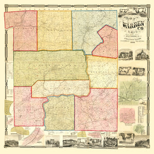 Vintage Map of Warren County, Ohio 1856