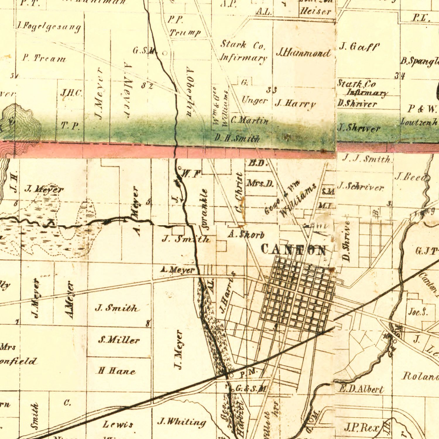 Vintage Map of Stark County, Ohio 1850