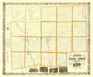 Vintage Map of Stark County, Ohio 1850