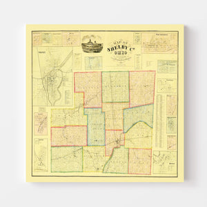 Vintage Map of Shelby County, Ohio 1865