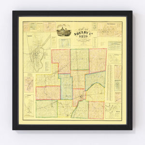 Vintage Map of Shelby County, Ohio 1865