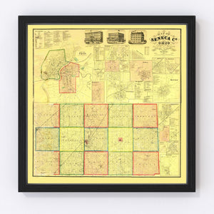 Vintage Map of Seneca County, Ohio 1864