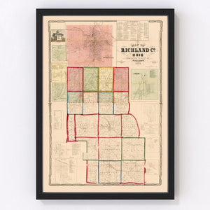 Vintage Map of Richland County, Ohio 1856
