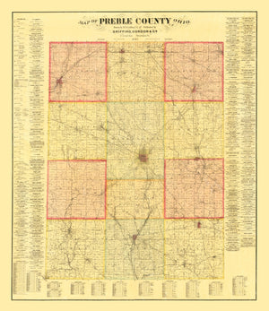 Vintage Map of Preble County, Ohio 1887
