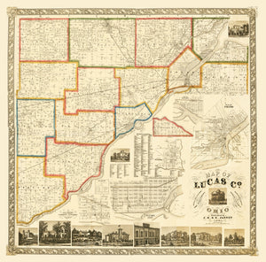 Vintage Map of Lucas County, Ohio 1861